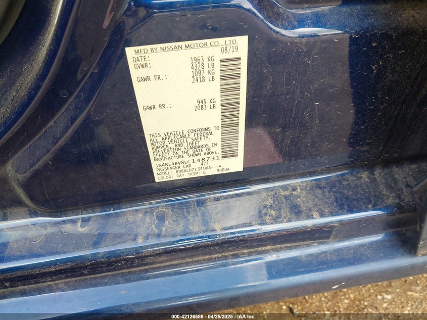 VIN 1N4BL4BV8LC148731 2020 NISSAN ALTIMA S FWD