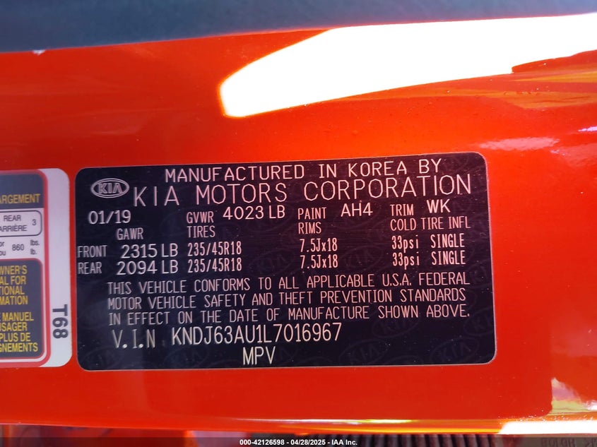 2020 KIA SOUL VIN: KNDJ63AU1L7016967