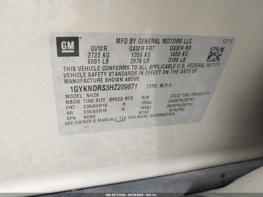 2017 CADILLAC XT5 LUXURY - 1GYKNDRS3HZ209871