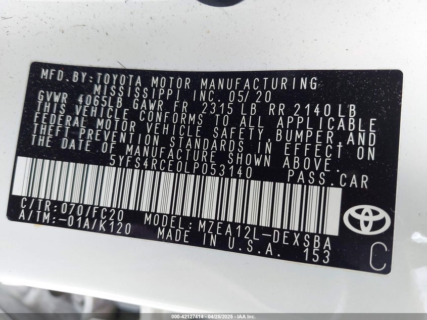 2020 TOYOTA COROLLA SE - 5YFS4RCE0LP053140