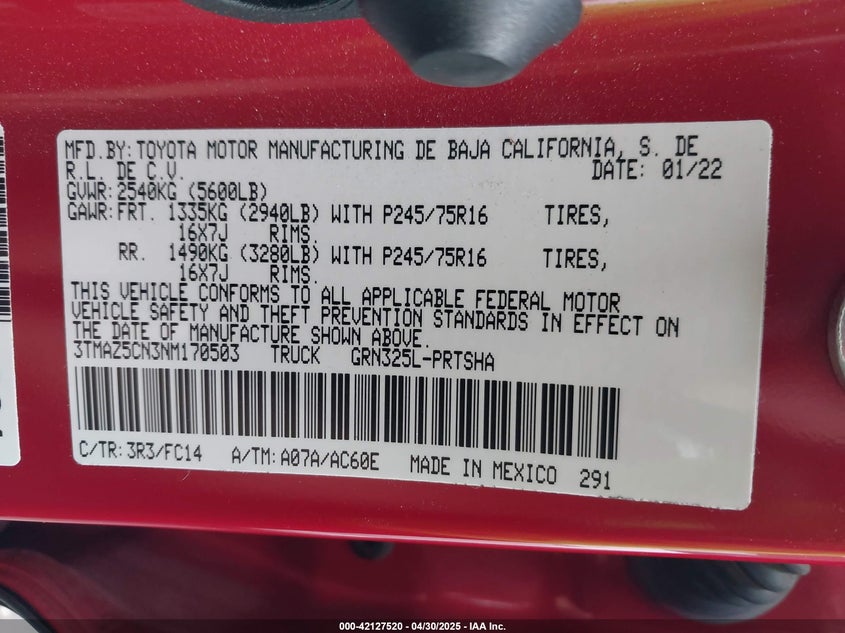 2022 TOYOTA TACOMA SR5 V6 - 3TMAZ5CN3NM170503