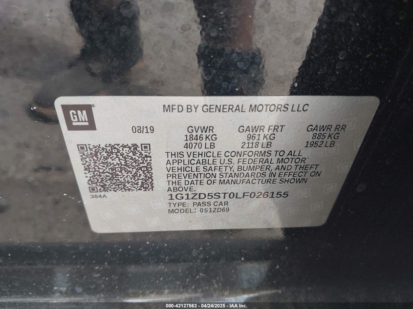 2020 CHEVROLET MALIBU VIN: 1G1ZD5ST0LF026155