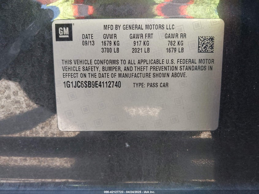 2014 CHEVROLET SONIC VIN: 1G1JC6SB9E4112740