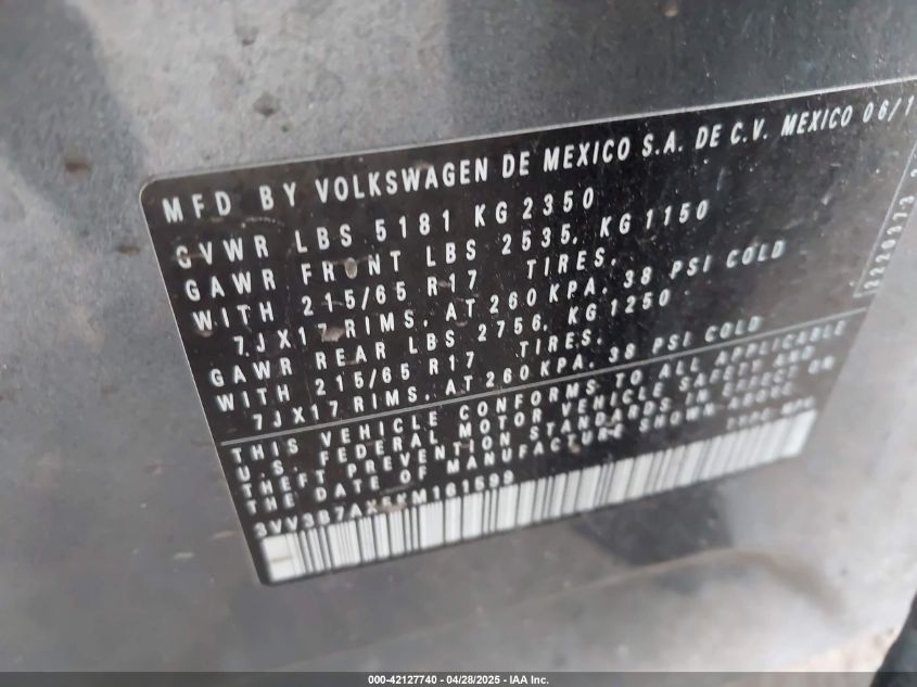 2019 Volkswagen Tiguan 2.0T Se/2.0T Sel/2.0T Sel R-Line/2.0T Sel R-Line Black VIN: 3VV3B7AX5KM161599 Lot: 42127740