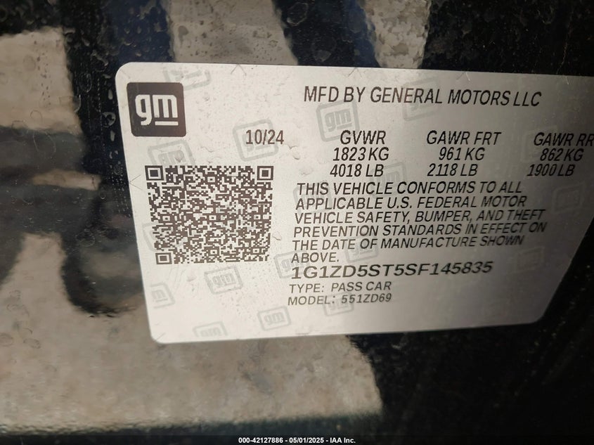 2025 CHEVROLET MALIBU VIN: 1G1ZD5ST5SF145835