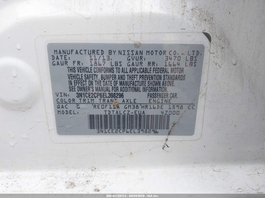 2014 NISSAN VERSA NOTE VIN: 3N1CE2CP6EL398296