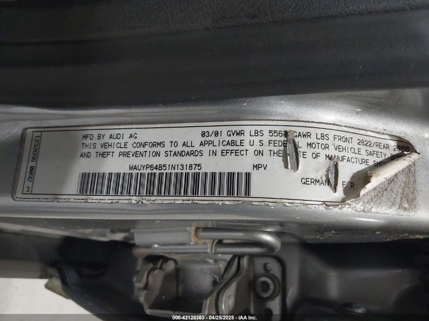 2001 Audi Allroad VIN: WAUYP64B51N131875 Lot: 42128363