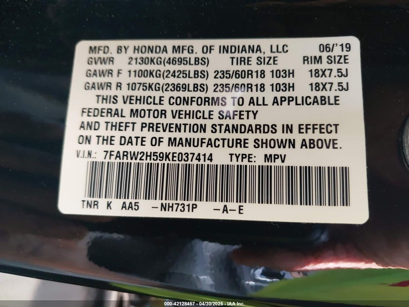 2019 HONDA CR-V EX - 7FARW2H59KE037414