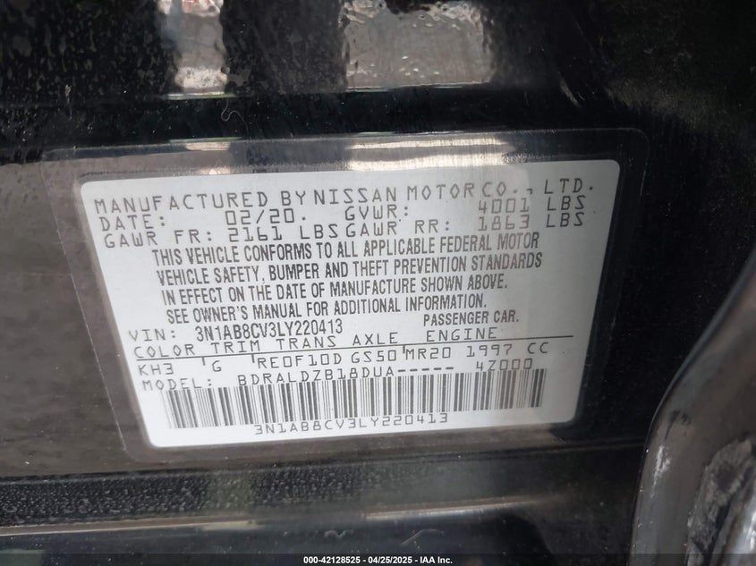 2020 NISSAN SENTRA VIN: 3N1AB8CV3LY220413