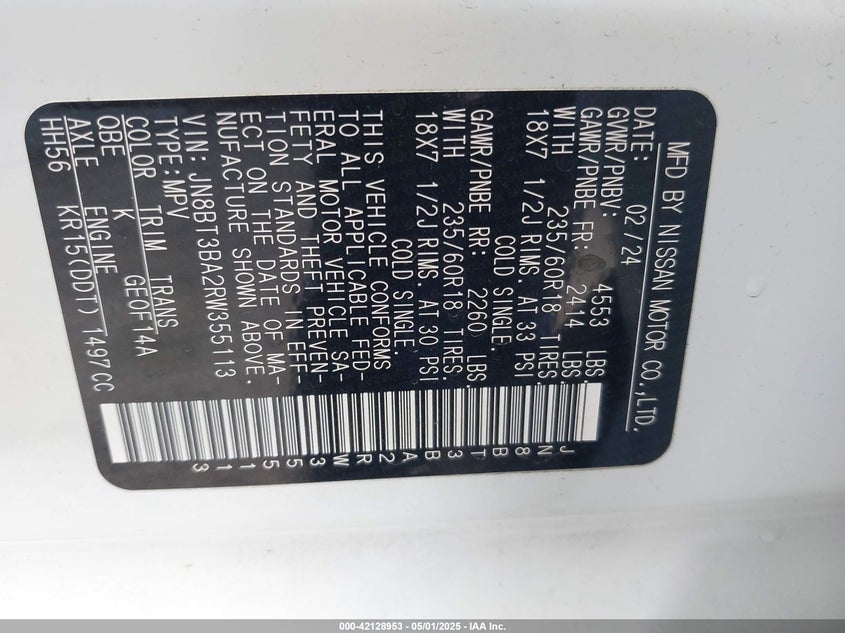 2024 NISSAN ROGUE SV FWD - JN8BT3BA2RW355113