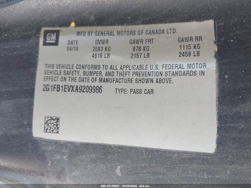 2010 CHEVROLET CAMARO VIN: 2G1FB1EVXA9209986