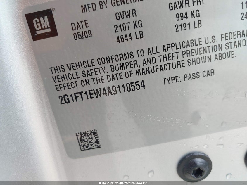 2010 CHEVROLET CAMARO VIN: 2G1FT1EW4A9110554