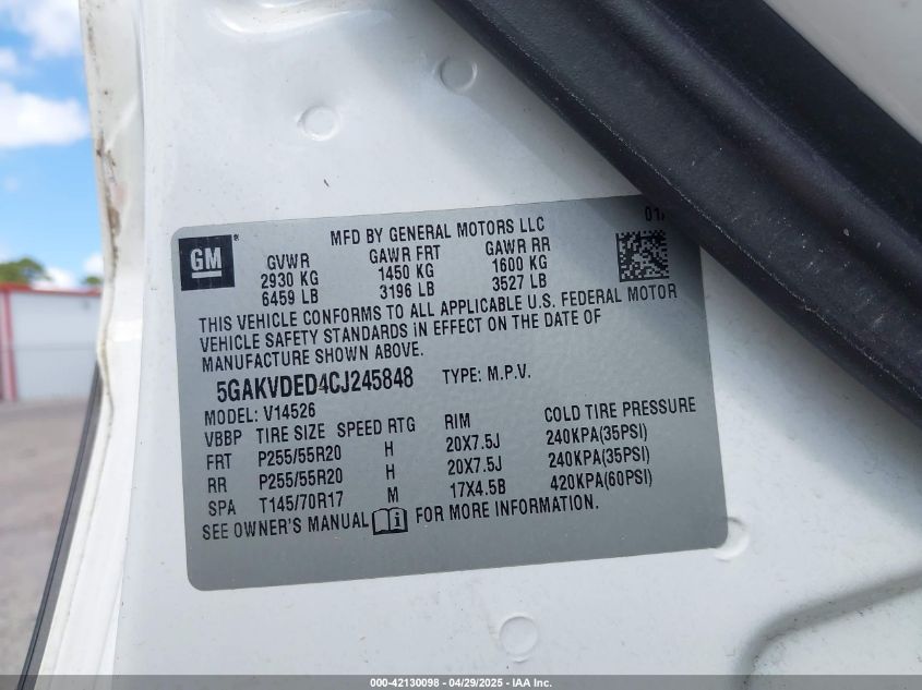 2012 Buick Enclave Premium VIN: 5GAKVDED4CJ245848 Lot: 42130098