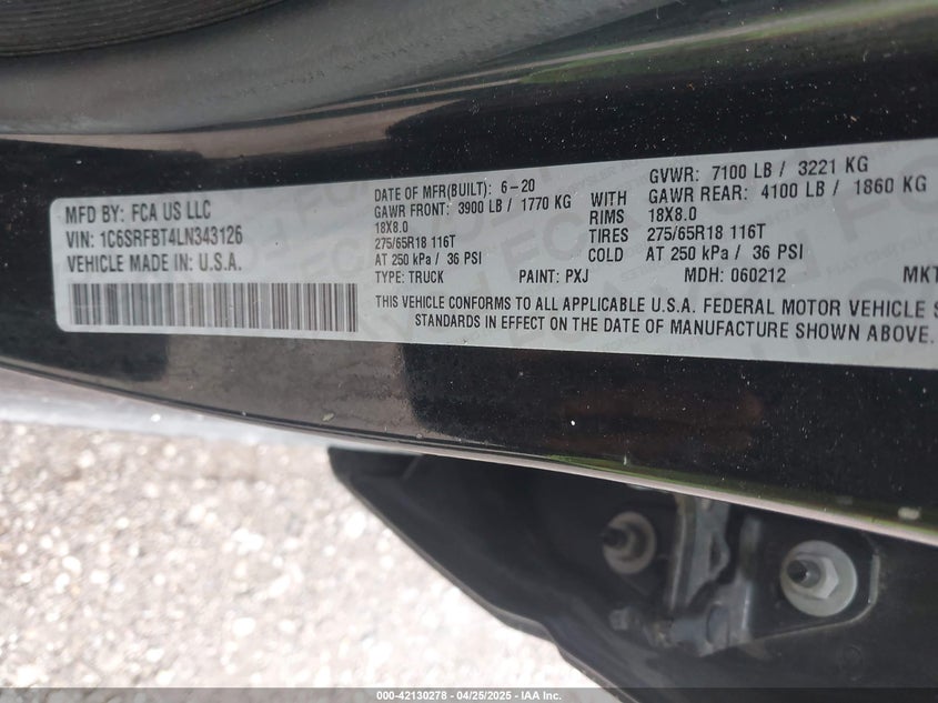 2020 RAM 1500 VIN: 1C6SRFBT4LN343126