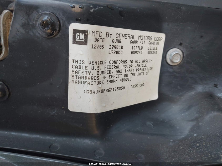 2006 SATURN ION VIN: 1G8AJ58F86Z168250