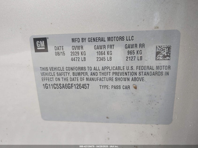 2016 CHEVROLET MALIBU LIMITED VIN: 1G11C5SA6GF126457
