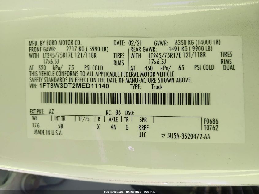 2021 Ford F-350 - 1FT8W3DT2MED11140