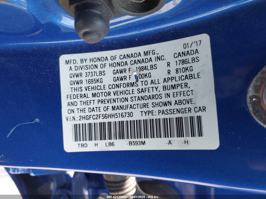 2017 HONDA CIVIC LX - 2HGFC2F56HH516730