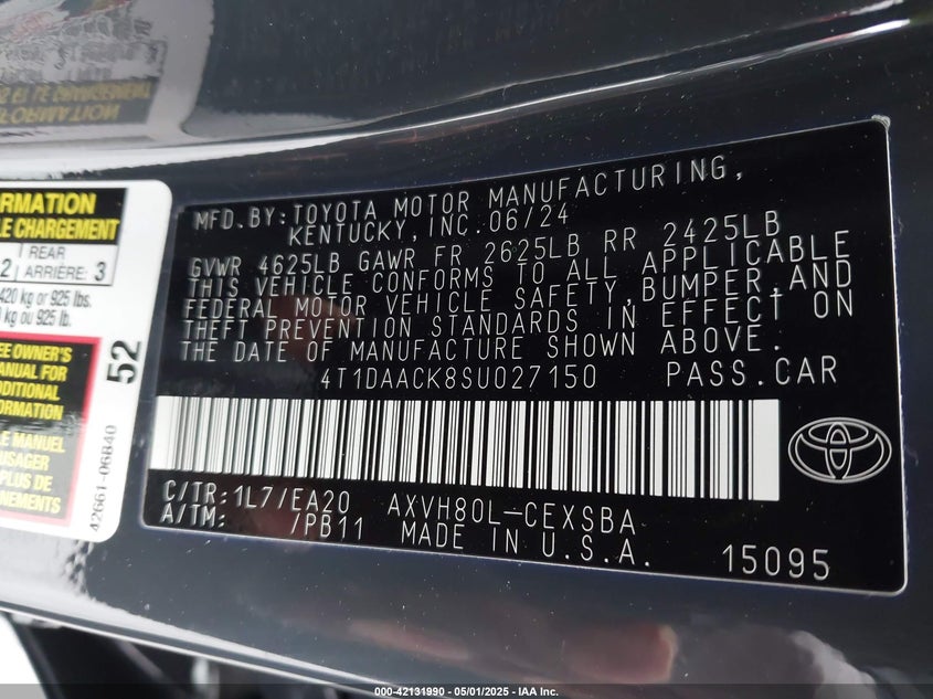 2025 TOYOTA CAMRY XSE/XLE/LE/SE - 4T1DAACK8SU027150