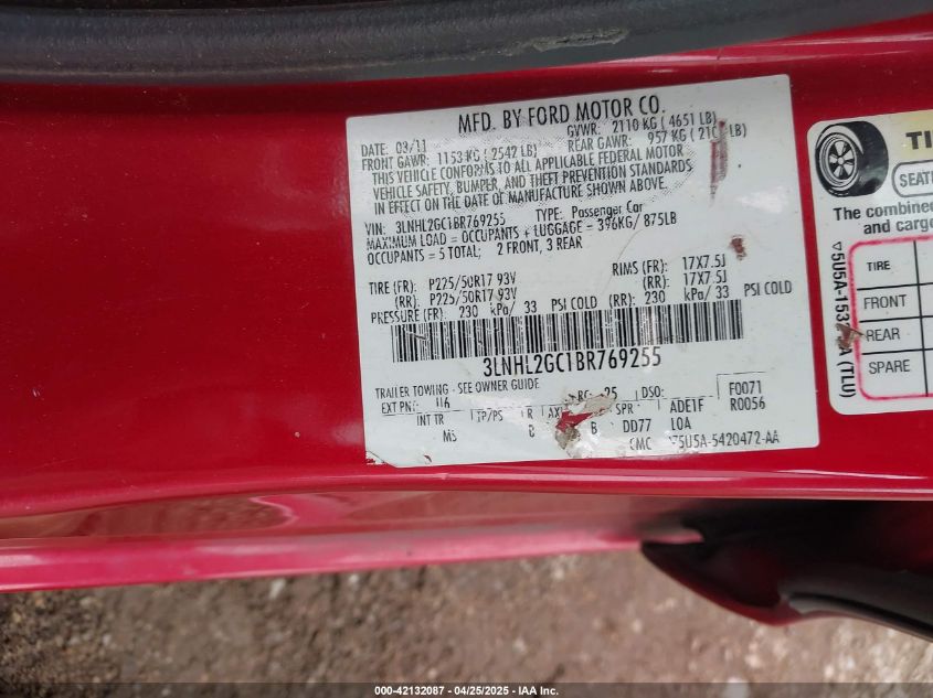 2011 Lincoln Mkz VIN: 3LNHL2GC1BR769255 Lot: 42132087