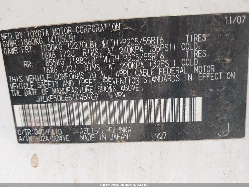 2008 SCION XB VIN: JTLKE50E681045909