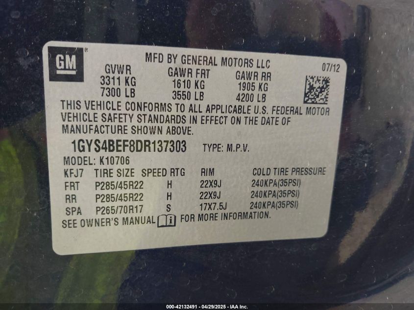 2013 Cadillac Escalade Luxury VIN: 1GYS4BEF8DR137303 Lot: 42132491