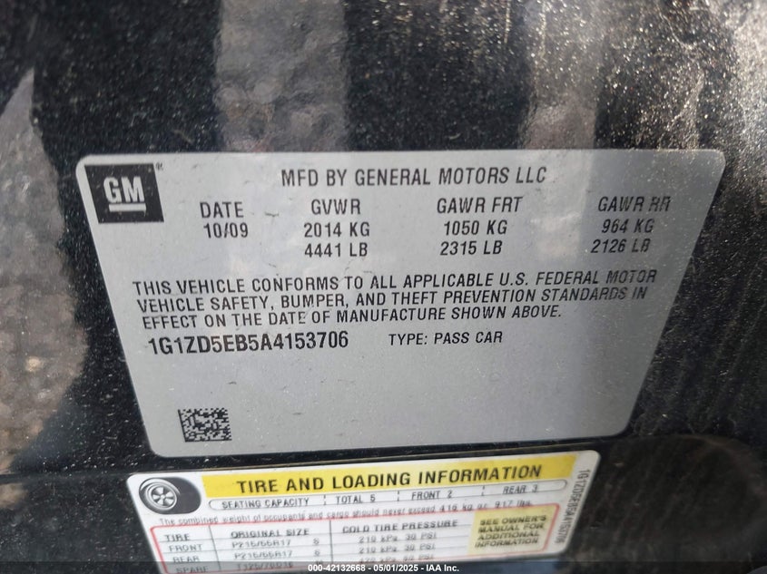 2010 CHEVROLET MALIBU VIN: 1G1ZD5EB5A4153706