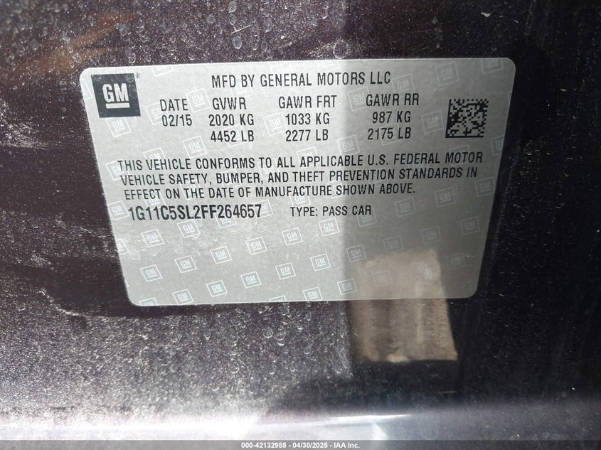 2015 CHEVROLET MALIBU 1LT - 1G11C5SL2FF264657