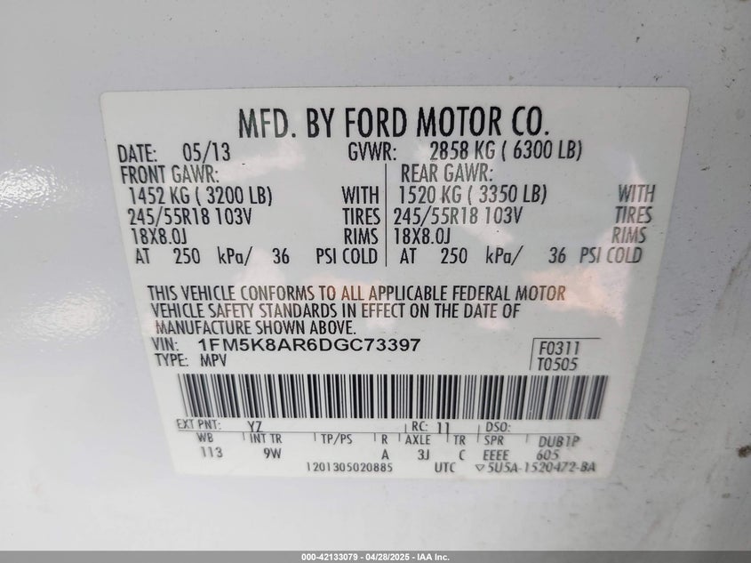 2013 FORD POLICE INTERCEPTOR - 1FM5K8AR6DGC73397