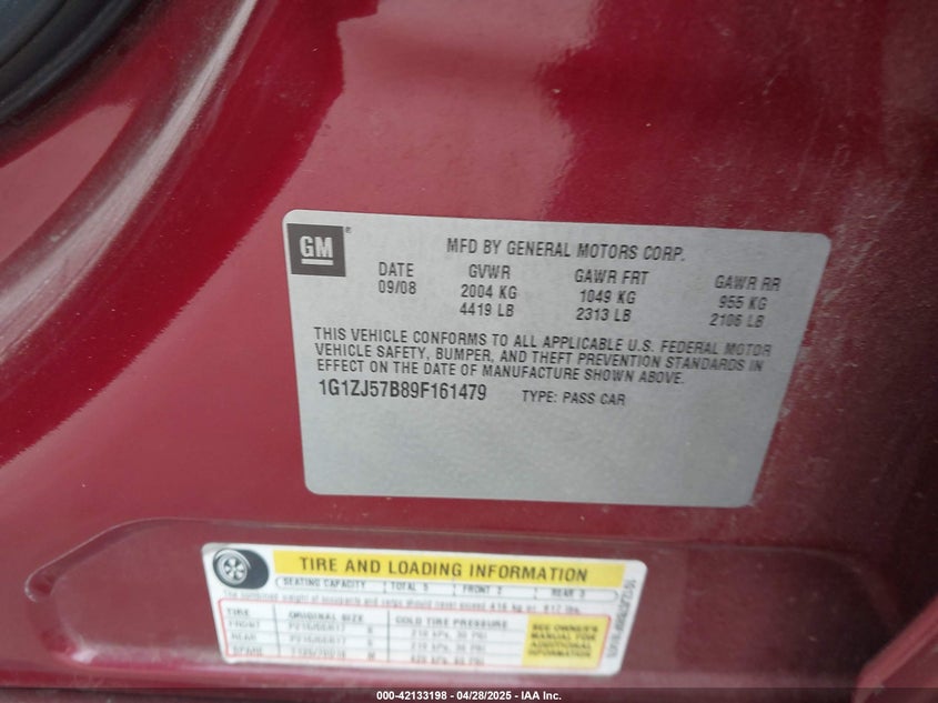 2009 CHEVROLET MALIBU VIN: 1G1ZJ57B89F161479
