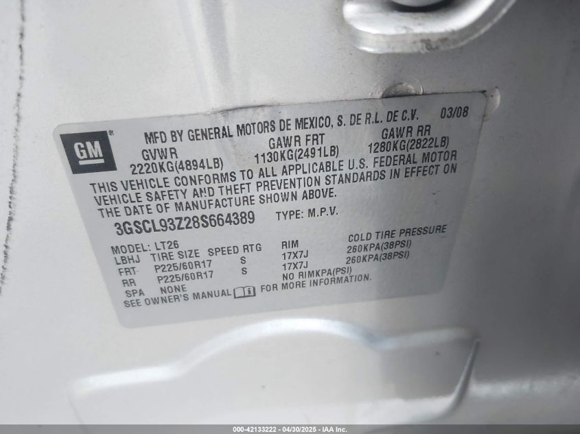 2008 Saturn Vue Green Line 4-Cyl Base VIN: 3GSCL93Z28S664389 Lot: 42133222