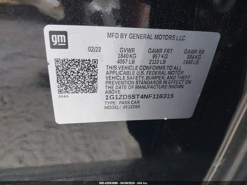 2022 CHEVROLET MALIBU FWD LT - 1G1ZD5ST4NF116315