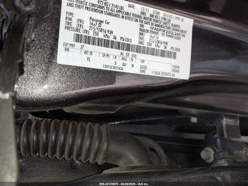 2016 Ford Focus Se VIN: 1FADP3F23GL245736 Lot: 42133670