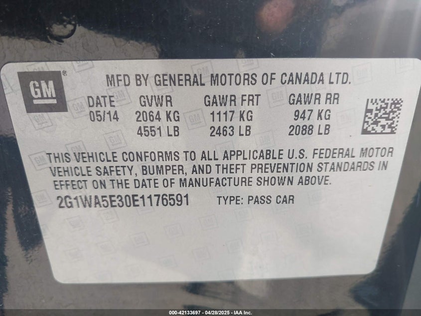 2014 CHEVROLET IMPALA LIMITED LS - 2G1WA5E30E1176591