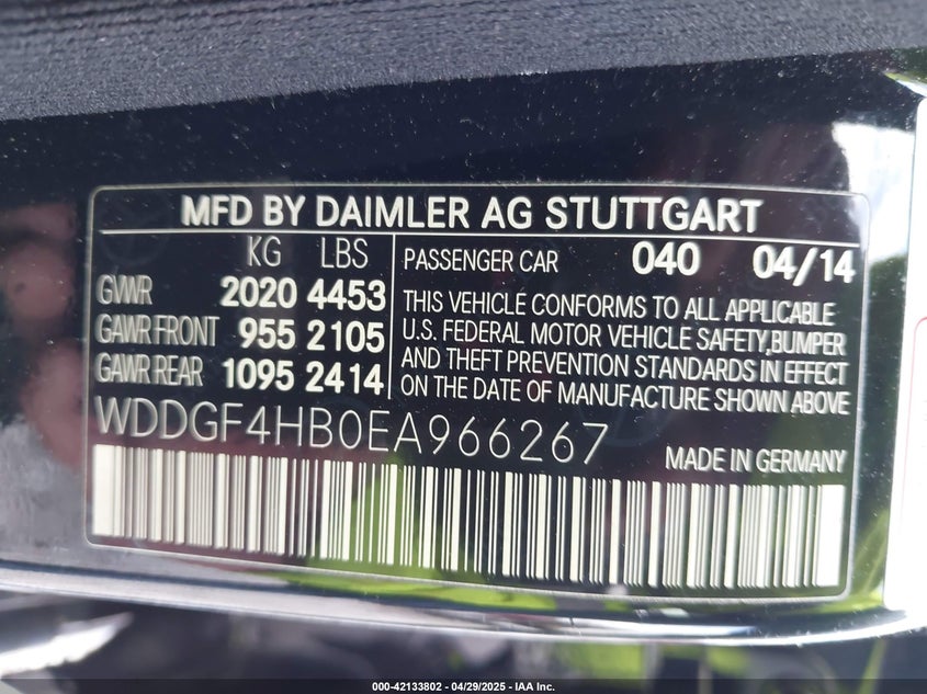 2014 MERCEDES-BENZ C 250 VIN: WDDGF4HB0EA966267