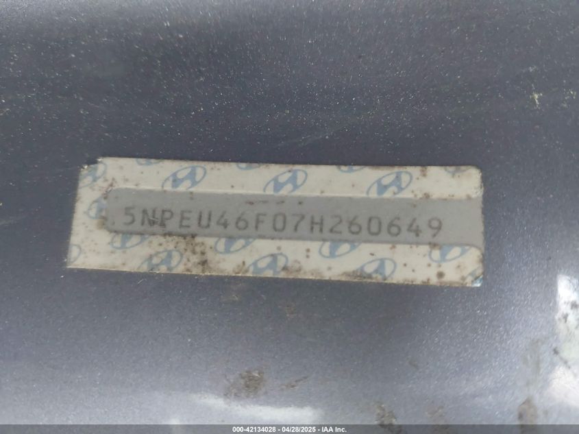 2007 Hyundai Sonata Limited/Se V6 VIN: 5NPEU46F07H260649 Lot: 42134028