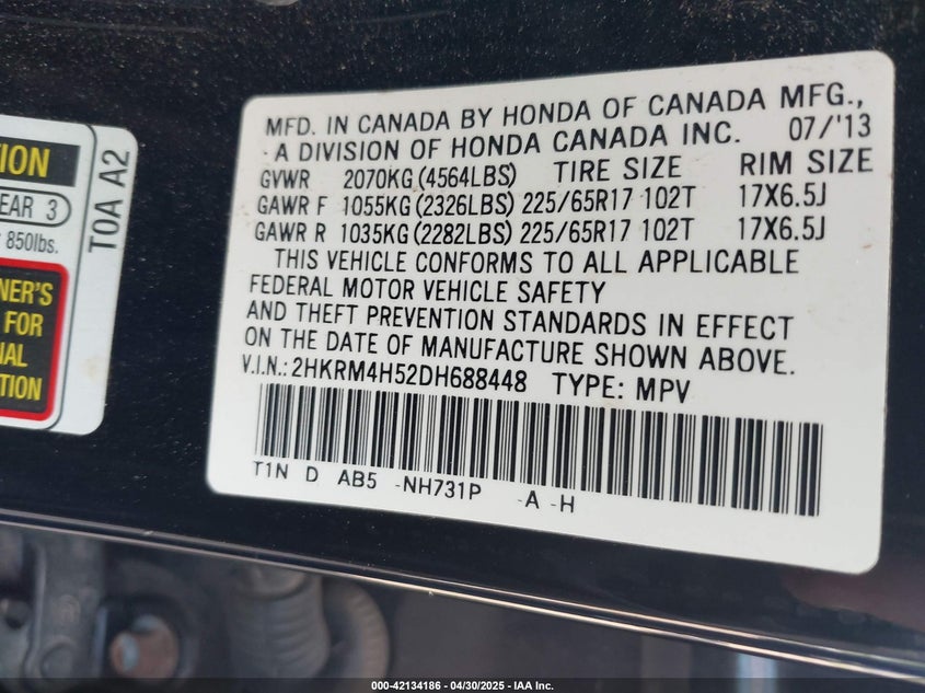 2013 HONDA CR-V EX - 2HKRM4H52DH688448