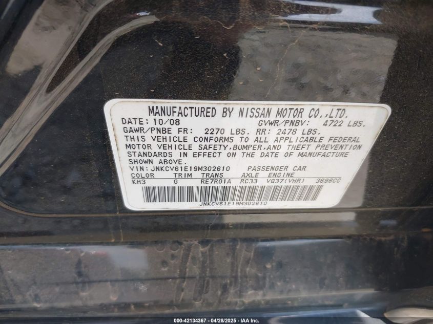2009 Infiniti G37 Journey VIN: JNKCV61E19M302610 Lot: 42134367