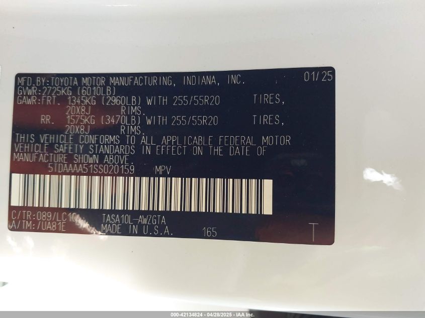 2025 Toyota Highlander - 5TDAAAA51SS020159