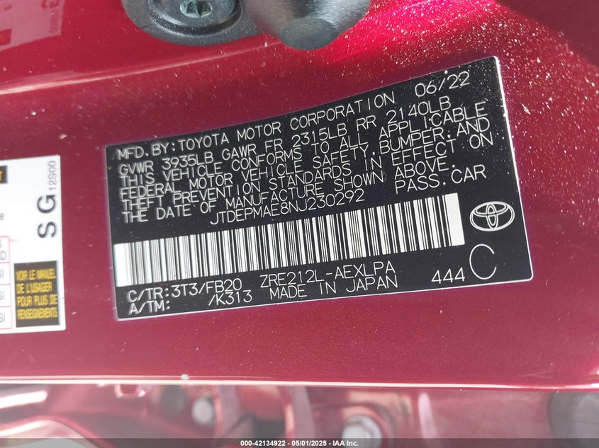 2022 TOYOTA COROLLA LE - JTDEPMAE8NJ230292