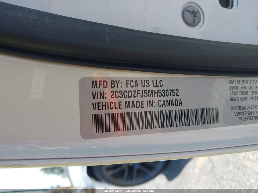 2021 DODGE CHALLENGER 6.4L V-8 , 485HP(VIN: 2C3CDZFJ5MH530752