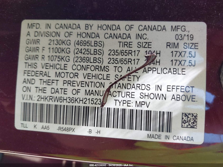 2019 HONDA CR-V LX - 2HKRW6H36KH215234