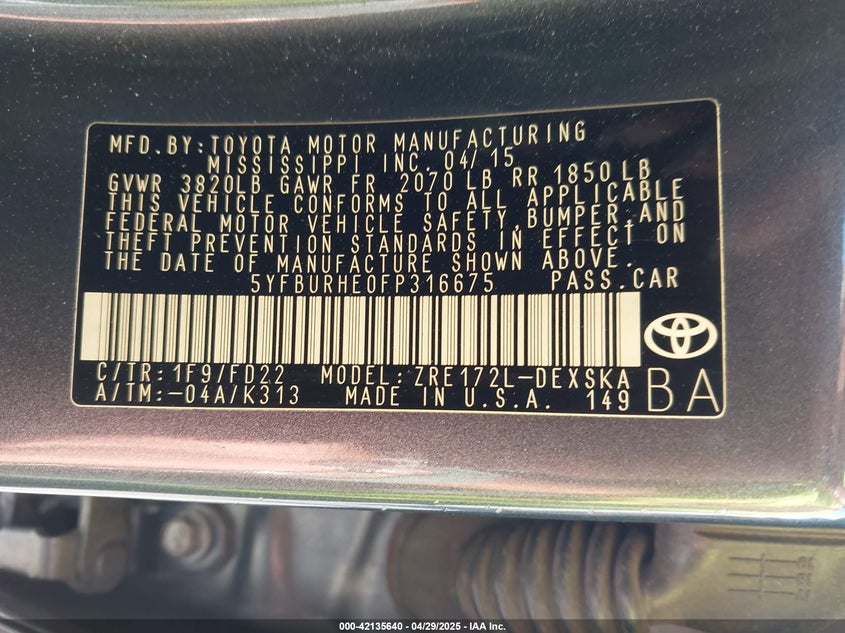 2015 TOYOTA COROLLA S PLUS - 5YFBURHE0FP316675