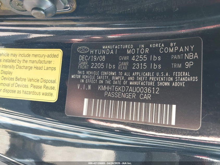 2010 HYUNDAI GENESIS COUPE VIN: KMHHT6KD7AU003612