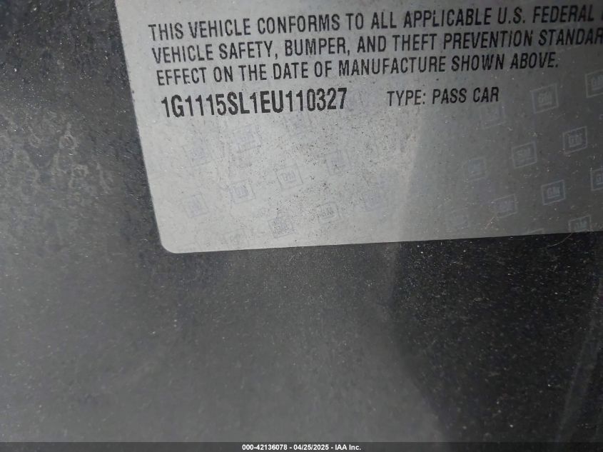 2014 Chevrolet Impala 1Lt VIN: 1G1115SL1EU110327 Lot: 42136078