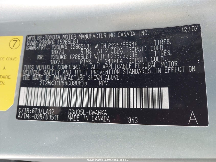 2008 Lexus Rx 350 VIN: 2T2HK31U68C090638 Lot: 42136578