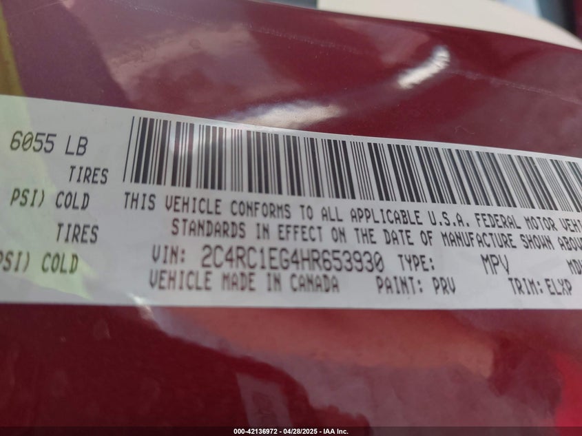 2017 Chrysler Pacifica Touring-L Plus VIN: 2C4RC1EG4HR653930 Lot: 42136972