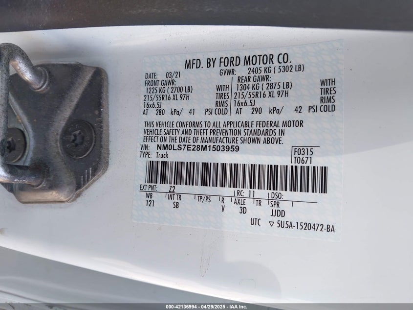 2021 FORD TRANSIT CONNECT XL CARGO VAN - NM0LS7E28M1503959