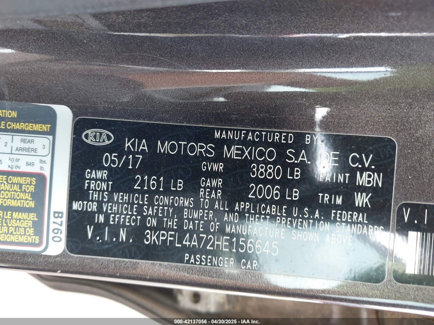 2017 KIA FORTE LX - 3KPFL4A72HE156645