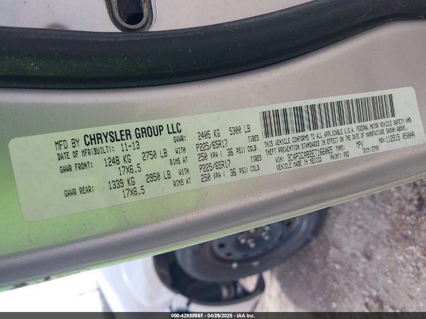 2014 Dodge Journey Se VIN: 3C4PDCAB2ET166065 Lot: 42137057